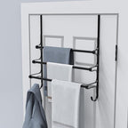 CANYAVE Over The Door Towel Rack, Extendable Triple Towel Storage Holder with Hooks, 24.02 Inches Towel Bar Hanger Towel Racks for Bathroom (Black)