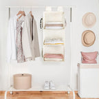 MAX Houser 3-Shelf Hanging Closet Organizer, Hanging Sweater Organizer, Foldable Hanging Shelves for Closet with 2 Velcro, Beige