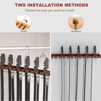 Cuipingoo Belt Hanger for Closet Max 42 Belts, 2-in-1 Wall Mount Belt Organizer with 360° Rotating Hooks, Wooden Tie and Belt Rack for Closet Accessories Organizers and Storage, Walnut Wood