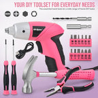 Hi-Spec Cordless Electric Screwdriver, Power Screw Driver Set with Pink Compact Tool Kit for Small Repair and Maintenance- Ideal Housewarming Gift,19 Piece