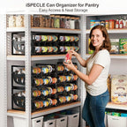 iSPECLE Expandable Can Storage Organizer Pantry, Large Capacity 40 Cans Pantry Organizers and Storage, Auto Rolling Dispenser & Stackable for Deep Pantry Shelves, Black