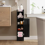 Tangkula Small Bathroom Storage Cabinet with Door, Toilet Paper Holder Stand with Adjustable Shelves & Open Compartment for Small Spaces, Narrow Freestanding Storage, 7 x 7.5 x 31.5 Inches (Black)