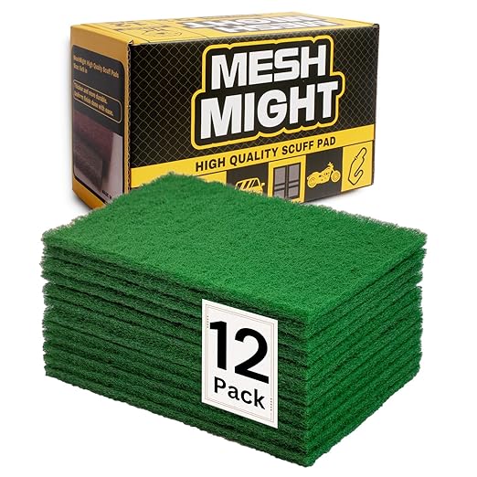 12-Pack 6"x9" Non-Woven Scuff Pads - Green P240 Aluminum Oxide Abrasive for General Cleanup, Scouring, Sanding - Automotive, Auto Body, Woodworking, Surface Preparation (Green)