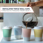 Disposable Coffee Cups With Lids - 12 oz To Go Coffee Cup With Lid (80 Set). Durable Togo Travel Paper Hot Cups Insulated For Hot and Cold Beverage Drinks, No Sleeves Needed (Assorted)