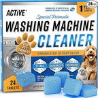 ACTIVE Washing Machine Cleaner for Pet Owners Enzymatic Deep Clean Descaler for Cat & Dog Hair, Urine, Odor, Residue, 24 Septic-Safe Tablets for Top Load, Front Loader, HE Washer Tub - 1 Year Supply
