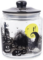 Silver Buffalo Disney Tim Burton Nightmare Before Christmas Moon Hill Graveyard Scene Jack Skellington and Sally Glass Cookie Snack Candy Jar with Lid (Small)