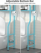 Livilord 3-Tier Over The Toilet Storage, Freestanding Metal Bathroom Shelves with 4 Hooks, Over Toilet Storage Shelf with Paper Holder, Above The Toilet Shelf for Bathroom Storage, Blue