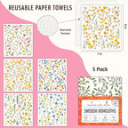 Swedish Dishcloths for Kitchen, 5 Pack Flowers Reusable Paper Towels Washable, Super Absorbent Swedish Dish Cloths, Biodegradable, Non-Scratch, No Odor