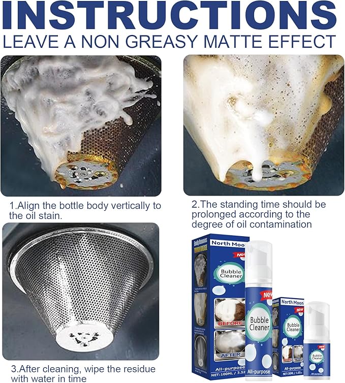 Bubble Cleaner Foaming Heavy Oil Stain Cleaner, All Purpose Bubble Cleaner Kitchen Deep Cleaning Spray, All-purpose Rinse-free Cleaning Spray, Stubborn Grease & Grime Remover 100ML/1P(3P)