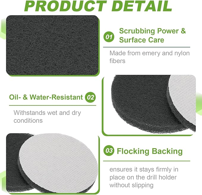 Power Scrub Pads, Scrubbing Pads 800 Grits Scouring Discs - Fitting for (Home Kitchen Cleaning - Drill Attachment - Scrubber Replacement) 6 Pcs & 5 Inch & Dark Gray