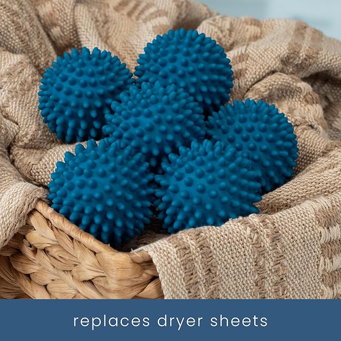 S&T INC. Reusable Plastic Dryer Balls, Fabric Softener for Laundry, Dark Blue, 2.5 in, 6 Pack