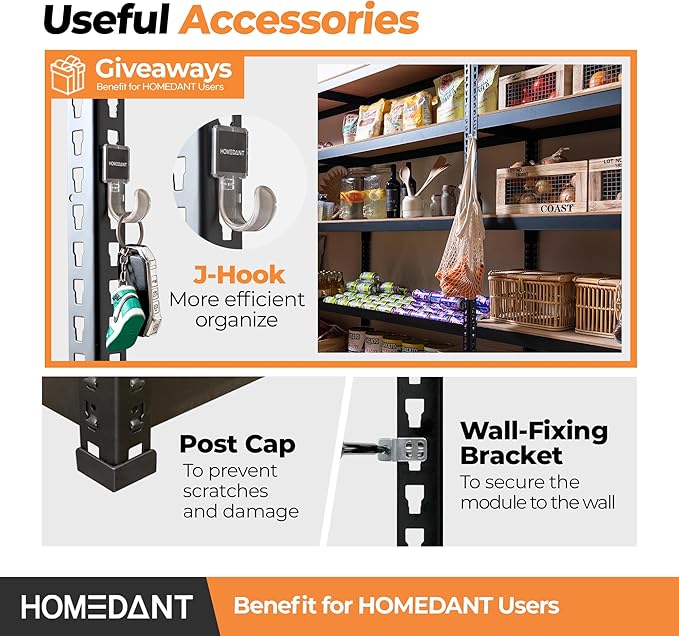 HOMEDANT 35.9" W 5 Tier Heavy Duty Garage Shelving Adjustable Metal Rack Storage Shelves Standing Shelf Unit Organizers Pantry Closet Black 2Pack