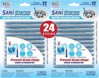 SANI 360° Sani Sticks Drain Cleaner and Deodorizer, 24 Count, Unscented Enzyme Pipe Cleaners, Eliminate Odors, Prevent Clogged Drains, Safe for Sinks, Bathtub Drains, Septic Tanks