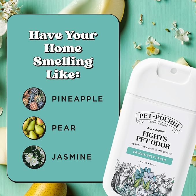 Poo-Pourri Pawsitively Fresh Pocket Deodorizer Spray – Dog & Cat Odor Remover – Plant Based Ingredients – Vet Recommended – Great for Air, Carpet, Fabric, Litter Box, Urine & Strong Pet Odors