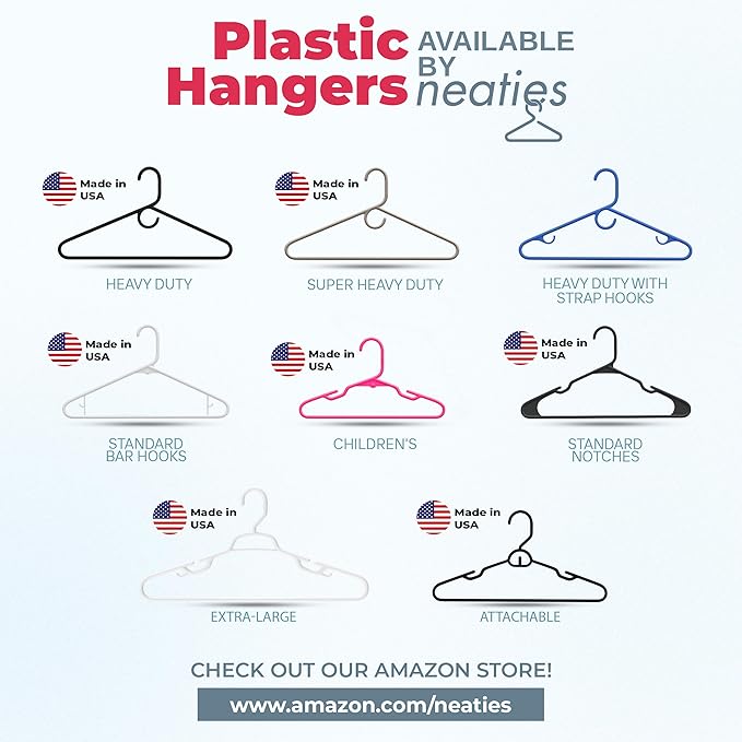 Neaties Heavy Duty Clothes Hangers 100+ Pack (216 Count) – Made in the USA – 8lb Capacity Plastic Hangers for Adult Clothing – Durable for Pants, Coats, Jackets, or Jeans – White & Pink