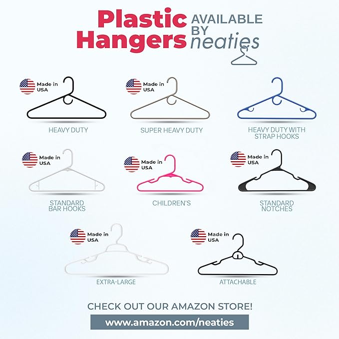 Neaties Heavy Duty Clothes Hangers 20 Pack (24 Count) – Made in the USA – 8lb Capacity Plastic Hangers for Adult Clothing – Durable for Pants, Coats, Jackets, or Jeans – Mint