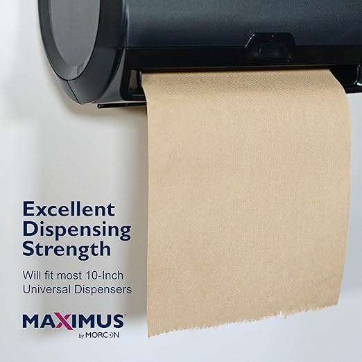 Maximus X1112 Heavyweight 10" Recycled Paper Towels with Superior Absorbency, Natural Commercial Paper Towels Rolls Suitable for Office, Restaurant, and Healthcare Facilities, 6 Rolls Per Case