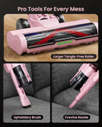 Cordless Vacuum Cleaner for Home, Upgraded 60Kpa Powerful Suction Pet Hair Vacuum with 70min Runtime, Green LED Light for Hardwood Floors & Carpet, Self-Standing Rechargeable Stick Vacuum, Light Pink