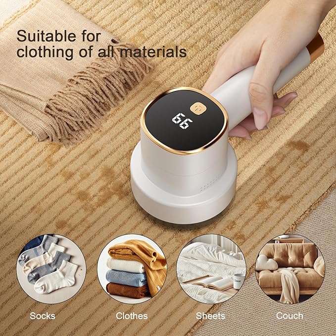 Electric Lint Remover with LED Display, Rechargeable Fabric Shaver, Lint Shaver, 6-Blade, 3-Speed Defuzzer Remove Fuzz, Pills for Clothes, Upholstery, Furniture