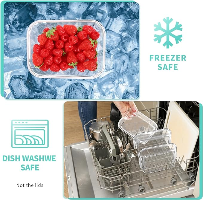 Skroam 10-Pack Glass Meal Prep Containers, Food Storage Containers with Snap Locking Lids, Airtight Bento Boxes for Microwave, Oven, Freezer and Dishwasher