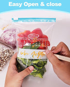 120 Pack Calendar Slider Quart Freezer Bags Reusable Food Storage Bags Slide Zipper Expandable Bottom Clear Plastic Freezer Bags With Write-On-Label For Food Storage (Blue)