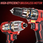 TEENO 20V Cordless Drill and Impact Driver, Brushless Power Tool Combo Kit Included 3/8'' Drill & 1/4'' Impact Driver, 2x 1.5Ah Batteries, Fast Charger, 19 pcs Driver Bit Set & Bag