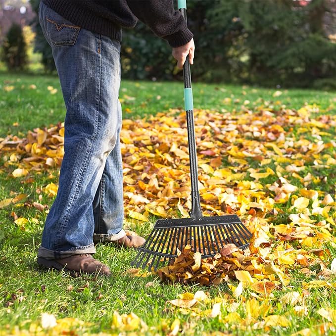 KeFanta Garden Leaf Rake ,18.5" Wide Heavy Duty Leaf Rake with 25 Metal Tines, Leaves Rakes with 6FT Adjustable Handle for Yard Lawn Shrub Garden Leaves