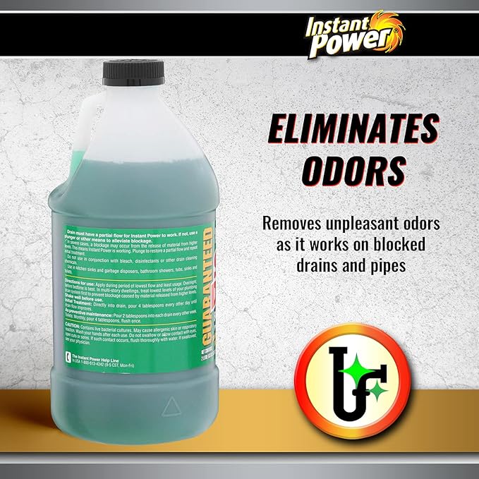 Instant Power Slow Drain Build Up Remover – Prevents Clogs, Ends Slow Drains for Sinks,Tubs, Showers, Toilets, Disposals, RVs, 2 Liters