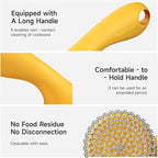 SUBEKYU Cast Iron Scrubber with Silicone Handle, Stainless Steel Skillet Cleaner for Cast Iron Pans (Yellow Scrubber + Scraper)