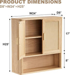 INNOD Rattan Bathroom Wall Cabinet with Open Compartments, Wall-Mounted Medicine Cabinet with Adjustable Wood Shelf & Doors, Over The Toilet Storage Cabinet for Laundry Room & Kitchen & Living Room