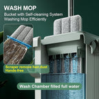 JOYMOOP Mop and Bucket with Wringer Set, Flat Squeeze Mop with Bucket (X-Large), Dust Mop for Wall Cleaner with Long Handle, Microfiber Mop - Green Bucket with 3 Reusable 15" Pads