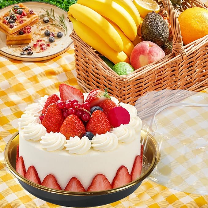 FEOOWV 5Pack 10inch Round Clear +Gold Cake Carriers for Transport Plastic Cake Containers Carriers with Dome Lids and Cake Boards Clear Bundt Cake Boxes