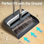 CTIME Broom and Dustpan Set, Extra Brush Head & 52" Adjustable Long Handle Standing Dustpan Set, with Dust Pan Teeth to Clean Pet Hair, Easy Sweeping Suitable for Home Kitchen Office Lobby