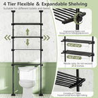 Bonpally Over The Toilet Storage Shelf, 4-Tier Adjustable Bathroom Organizer, No Drill Tension Mounted Shelves, Space-Saving Bathroom Cabinet Rack Above Toilet for Small Rooms, Black