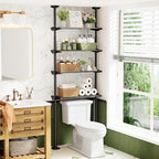 Bonpally Over The Toilet Storage Shelf, 4-Tier Adjustable Bathroom Organizer, No Drill Tension Mounted Shelves, Space-Saving Bathroom Cabinet Rack Above Toilet for Small Rooms, Black