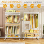 ULIFHOME P4 Rolling Clothes Rack Heavy Duty, Clothing Racks for Hanging Clothes, Freestanding Garment Racks with Wheels, Metal Portable Closet Rack 35.5''W × 20.5''D × 80.5''H, Max Load 560Lbs, White