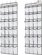 SAVERHO Hanging Shoe Organizer, Over The Door Shoe Organizer with 24 Mesh Large Pockets Door Shoe Rack for Men Women Kids Hanging Door Shoe Holder Size:58x21 Inch (White-2pack)