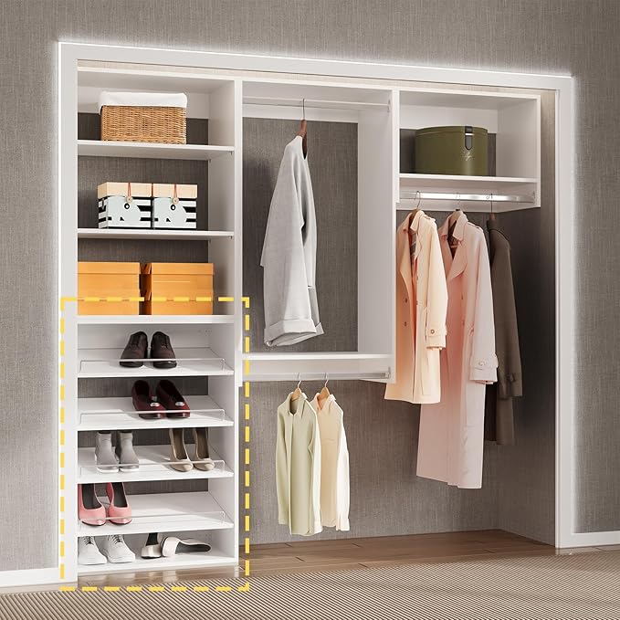 MODCART Shoe Shelf Short Tower Closet Unit, Modular Closet System, Wood Closet System Organizer with Storage for Walk In Closets, Clothing Rack for Hanging Clothes, Bedroom, White, 25.5"W