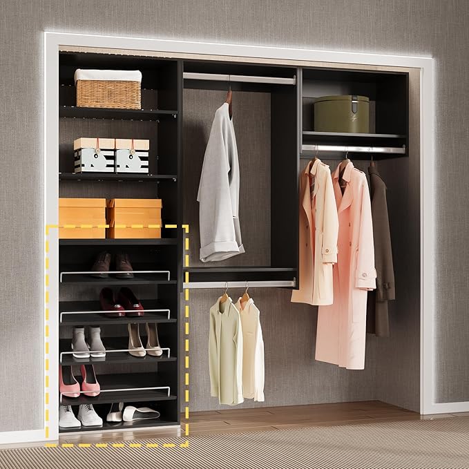 MODCART Shoe Shelf Short Tower Closet Unit, Modular Closet System, Wood Closet System Organizer with Storage for Walk In Closets, Clothing Rack for Hanging Clothes, Bedroom, Black, 19.5"W