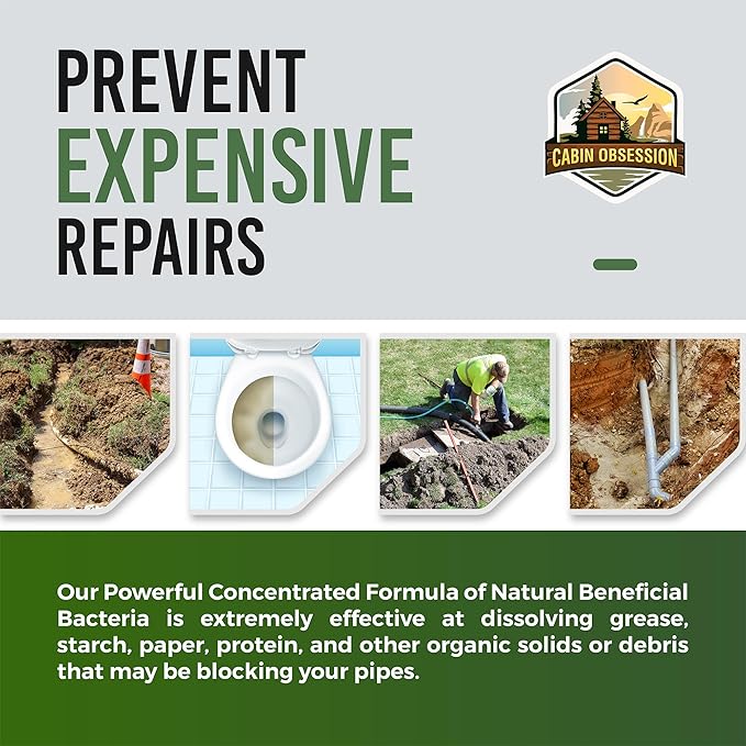 Septic System Drain Field Cleaner (32 oz) - Professional Strength Concentrated Shock Septic Treatment to Open Clogs in The Septic Leach and Drain Field - Prevent Backups and Overflows