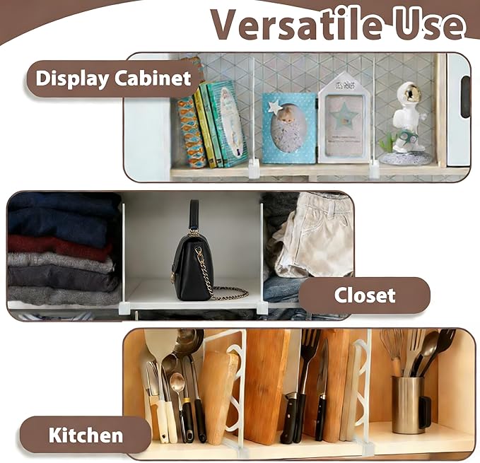 ZhLife 2-PCS Plastic Shelf Dividers, Closet Organizers & Storage for Closet, Shelf, Kitchen, Pantry, Bathroom & Office, Organizer for Clothes, Books, Towels, Purses (White 2-PCS)