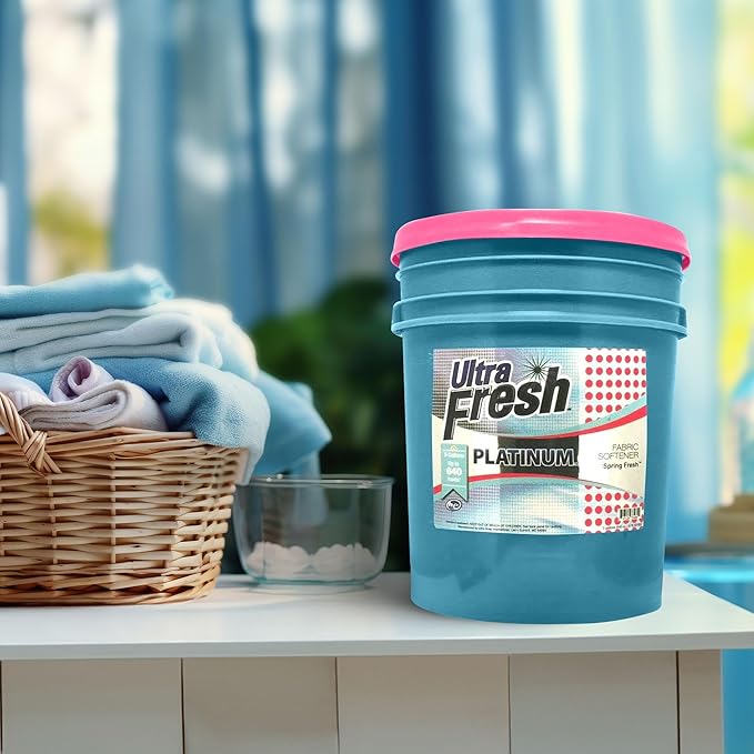 Ultra Fresh Platinum 5 Gallon Spring Fresh Scented Fabric Softener Liquid with Pump for Easy Dispensing for Up to 640 Laundry Loads (4 Pack)