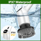 Electric Spin Scrubber, Shower Scrubber with Long Handle Adjustable LCD Display, 2 Speed Shower Cleaner, 7 Replaceable Brush Heads Bathroom Cleaning Brush, Bath Tub Power Scrubbers White G3