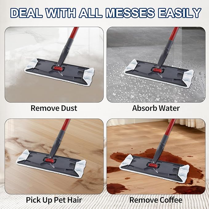 Mop Pads Replacements Compatible with H2prO Flat Mop System, Replace Mop Heads for Mop, Machine Washable Reusable Microfiber Pad Refills for Floor Cleaning (6 Pack)