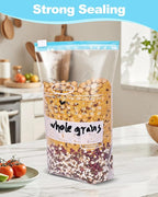 120 Pack Calendar Slider Quart Freezer Bags Reusable Food Storage Bags Slide Zipper Expandable Bottom Clear Plastic Freezer Bags With Write-On-Label For Food Storage (Blue)