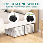 Bamboo Under Bed Storage Containers- Underbed Organizer with Wheels with Large Capacity Dust Bag,Sturdy Wood Rolling Under Bed Shoe Storage Organizer 2 Packs (White, 2 Packs (33.07"×16.54"))