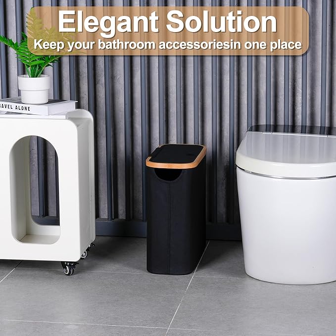 efluky Toilet Paper Basket 28L, Toilet Paper Holder with Lid for Bathroom, Free Standing Storage Organizer Holds Up to 9-12 Rolls (Black, 1)