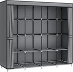MOGELAFOO Portable Closet Wardrobe, 67-Inch Clothes Organizer with 4 Hanging Rods and 8 Shelves, Non-Woven Fabric Cover, Large Capacity Storage for Bedroom and Living Room, Grey