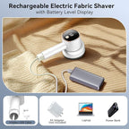 Rechargeable Fabric Shaver for Clothes: 6-Leaf Blades & 3 Speeds to Remove Pilling, Fuzz & Lint Balls - with LED Display, Portable Electric Lint Remover for Sweater, Couch, Blanket, Furniture