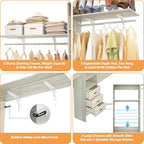 iSunirm 8FT Closet System, 96'' Closet Organizer System with 3 Hanging Rods, Wall Mount Bedroom Wardrobe with 3 Drawers Walk-in Closet, Adjustable Garment Rack from 5 to 8FT(Cut to Fit), White Oak